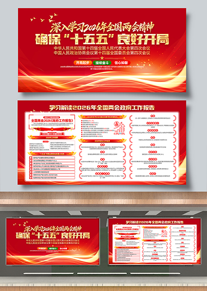 2026两会精神学习政府工作报告解读展板设计