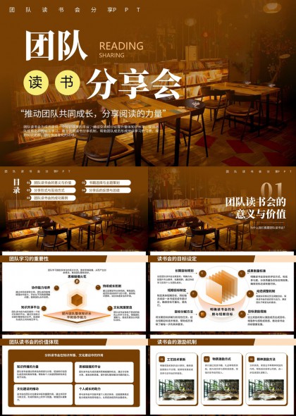 温馨图书馆团队读书会全流程互动实践PPT模板