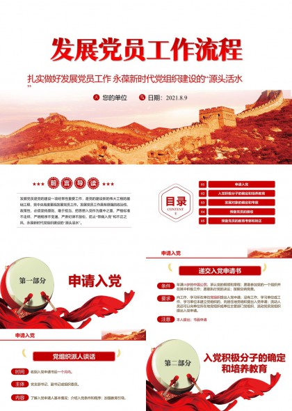 发展党员全流程工作指南PPT模板