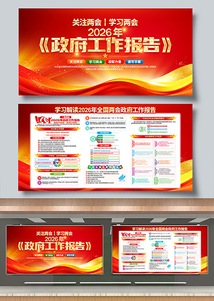 关注学习2026年全国两会政府工作报告展板二件套