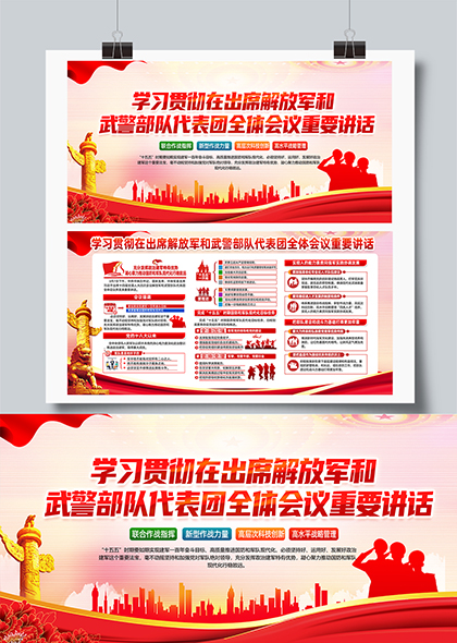 学习贯彻在出席解放军和武警部队代表团全体会议重要讲话宣传展板