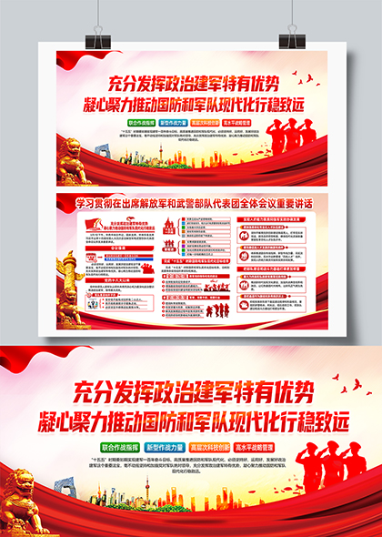 学习贯彻在出席解放军和武警部队代表团全体会议重要讲话展板