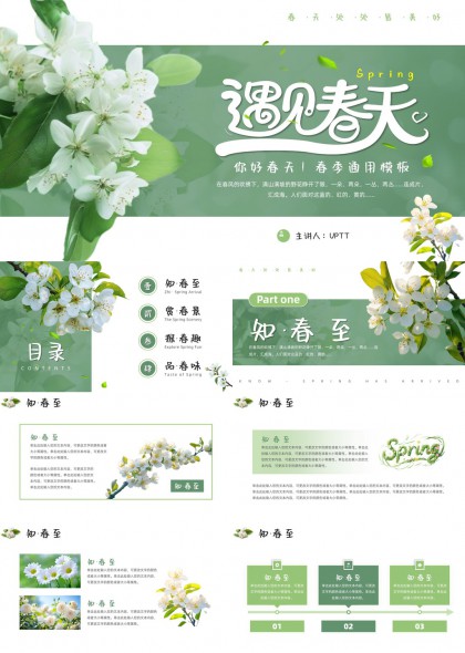 清新淡雅春日花卉主题通用汇报PPT模板