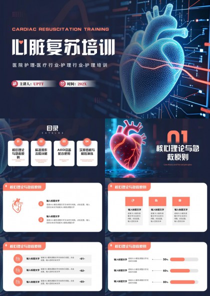 医疗行业心脏复苏培训核心理论操作流程AED使用模拟演练PPT模板