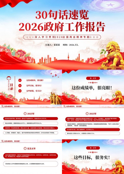 2026政府工作报告30句速览精要PPT模板