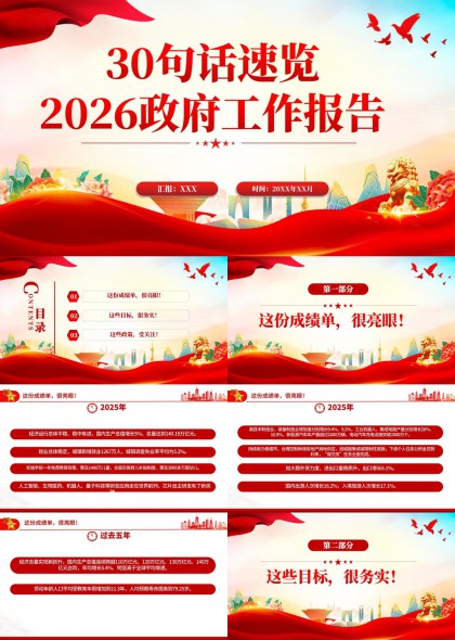 2026政府工作报告30句速览PPT模板