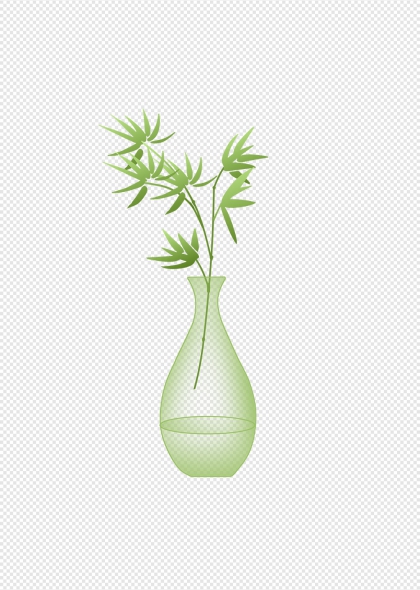 清新竹枝插花玻璃花瓶春季装饰免抠元素
