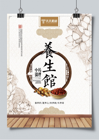 中式养生馆中药调理四季养身主题海报