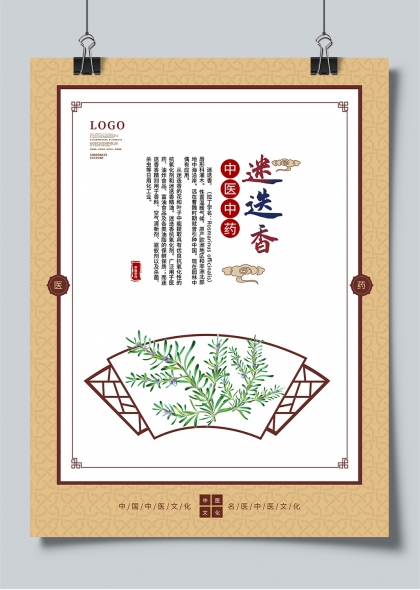 中医迷迭香植物插画文化宣传海报