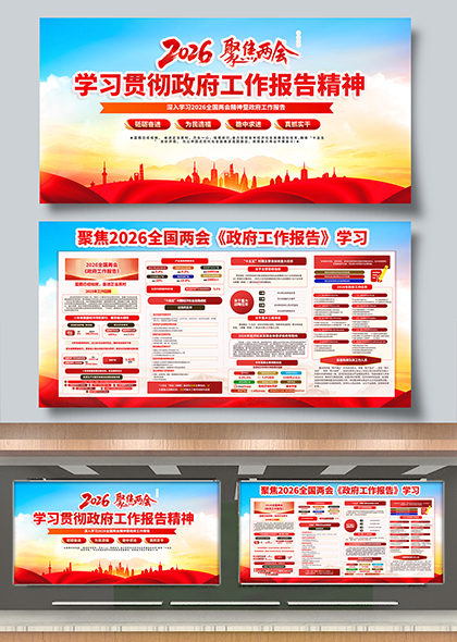 2026聚焦两会学习贯彻政府工作报告精神宣传栏展板