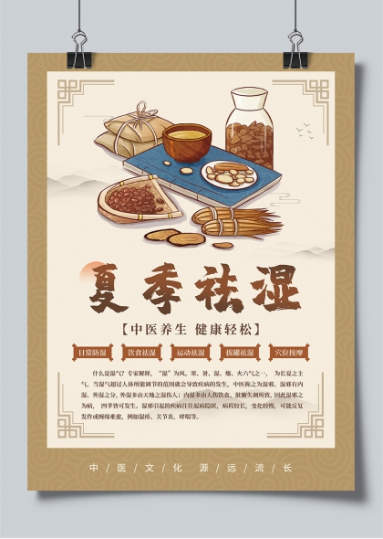 夏季祛湿中医养生健康调理插画海报