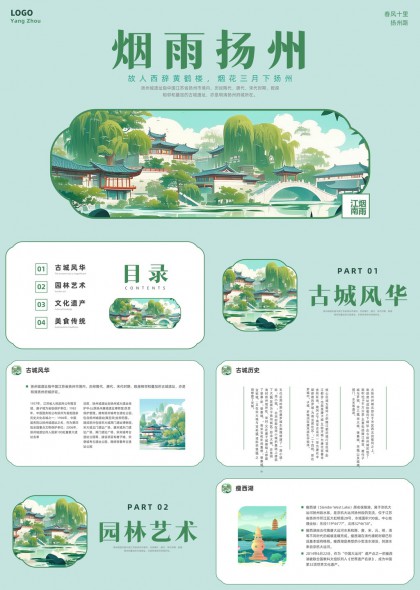 烟雨扬州古城PPT模板
