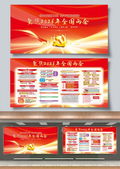 信心凝聚力量实干谱写华章2026全国两会展板