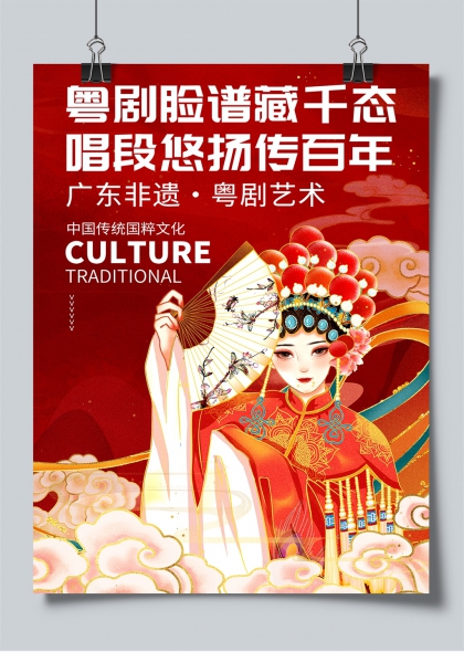 粤剧脸谱千态唱段百年传承非遗艺术海报
