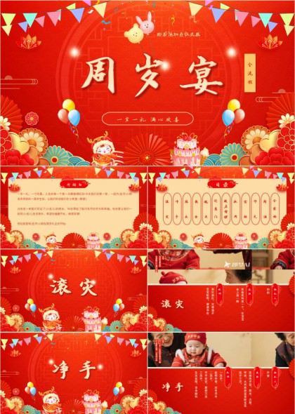 传统周岁宴九礼流程PPT模板