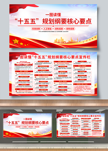 一图读懂“十五五”规划纲要核心要点展板宣传栏PSD模板
