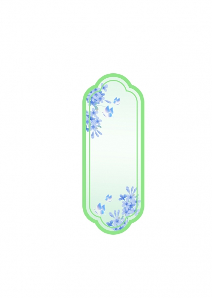 浅绿边框蓝花蝴蝶装饰性竖版标签元素