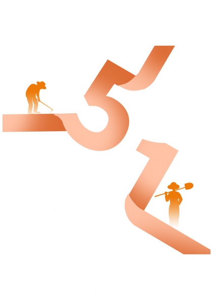 橙色渐变五一劳动节数字51农民劳作剪影元素