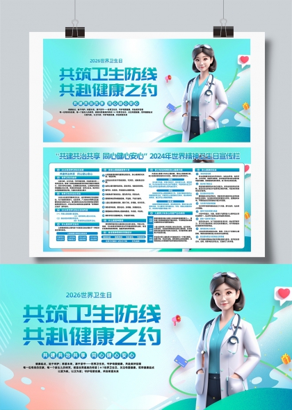 2026世界卫生日共筑卫生防线健康之约展板