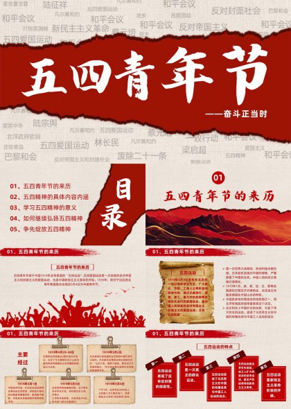 五四青年节历史沿革与精神内涵解读PPT模板
