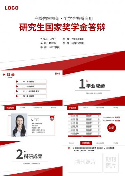 研究生国家奖学金答辩完整内容框架学术汇报PPT模板