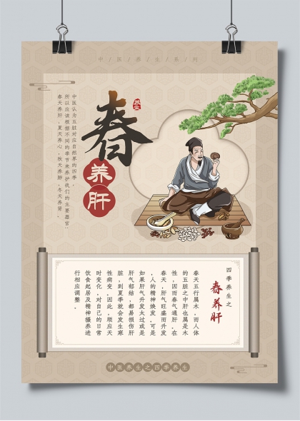 春养肝中医养生系列古风插画宣传海报