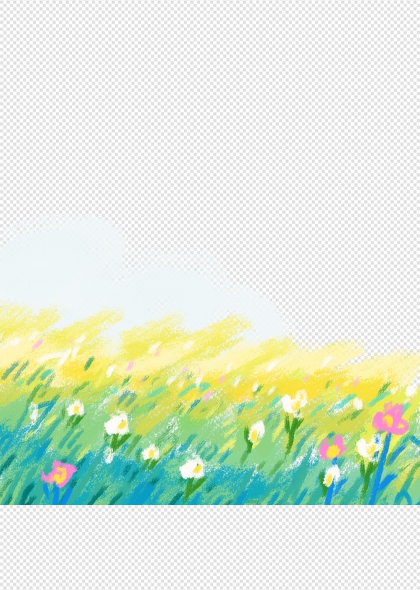 手绘水彩风田野花海云朵免抠插画元素