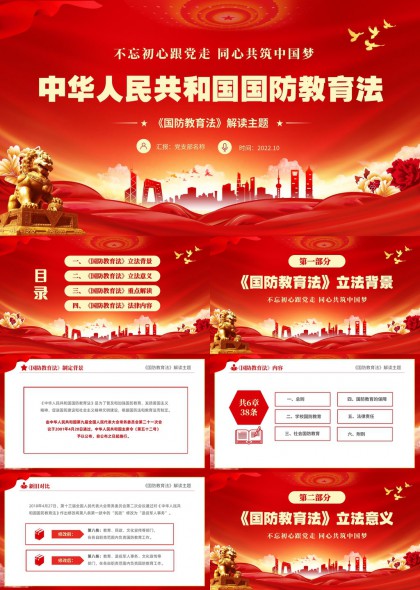 国防教育法解读学习汇报PPT模板