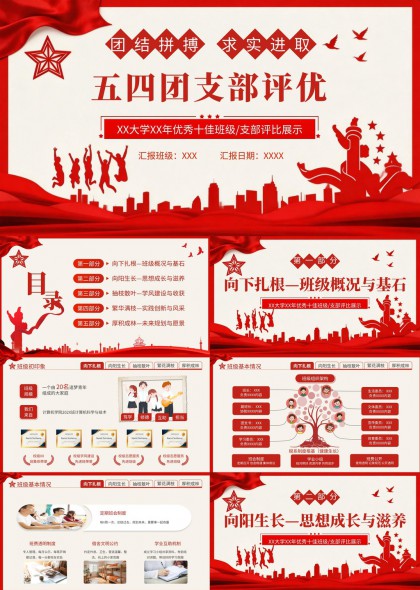 五四团支部评优汇报展示PPT模板