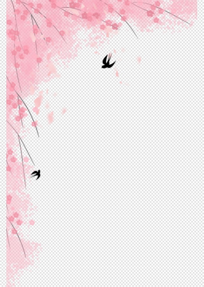 粉色樱花飘落手绘水墨风免抠装饰边框元素