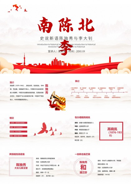 南陈北李历史人物介绍与新文化运动发展脉络PPT模板
