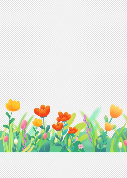 橙色手绘野花绿叶边框装饰免抠插画元素