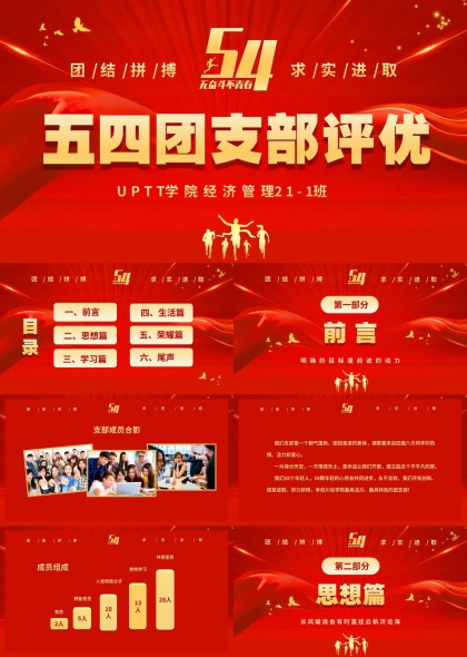 五四青年节团支部评优汇报总结PPT模板