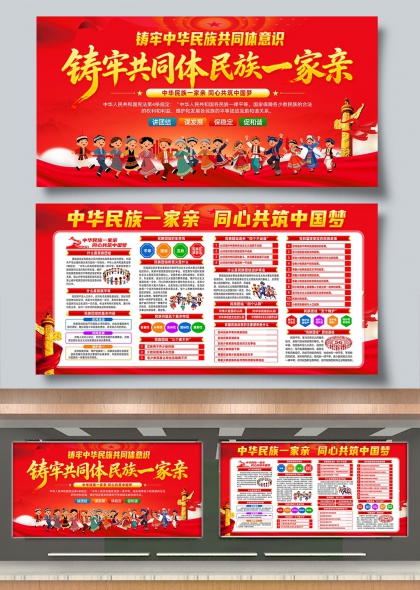 铸牢中华民族共同体意识同心共筑中国梦民族团结宣传展板