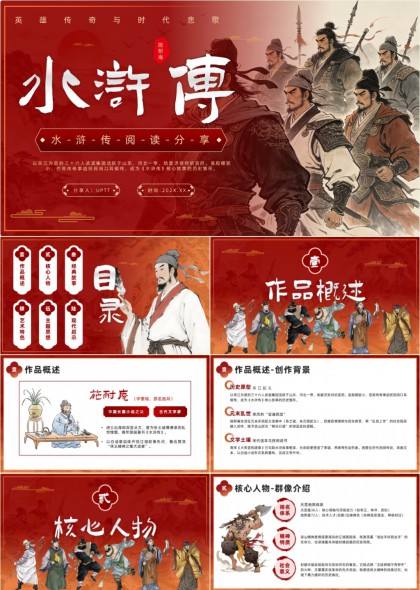 水浒传英雄传奇古典文学解读PPT模板