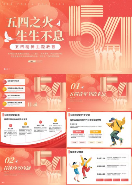 五四青年节爱国主义教育与五四精神传承PPT模板