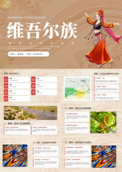 维吾尔族文化历史服饰美食介绍PPT模板