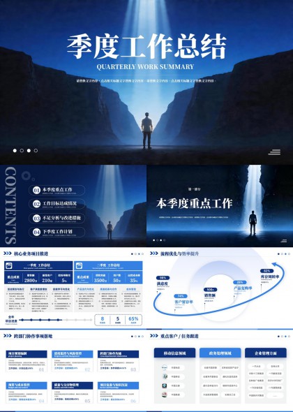季度工作总结汇报峡谷剪影风PPT模板