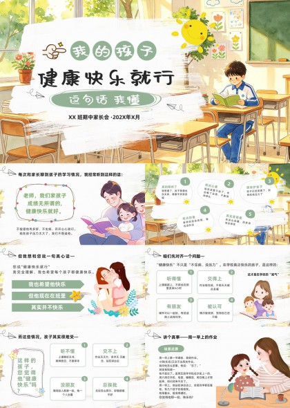家长会沟通指南与孩子心理健康引导PPT模板