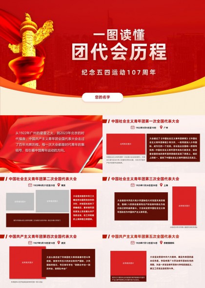 中国共青团百年发展历程时间轴信息图PPT模板