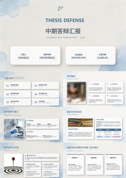学术中期答辩汇报通用型科研进展与成果展示PPT模板