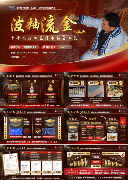 大学生创新创业大赛釉金工艺创新应用与商业转化PPT模板