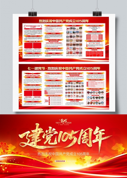 建党105周年红色主题宣传展板
