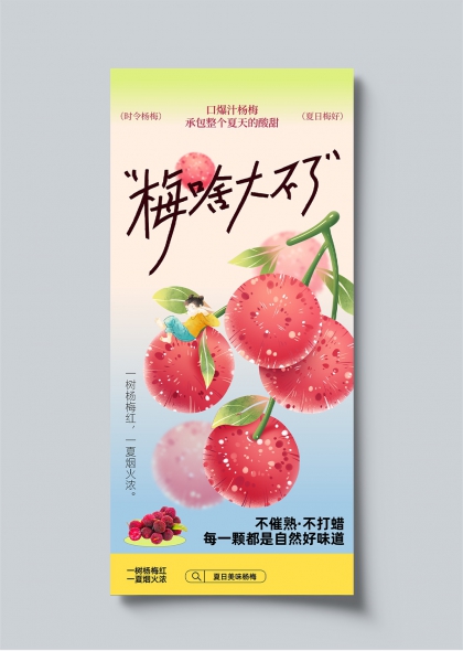 夏日杨梅丰收季插画风酸甜滋味杨梅促销宣传海报