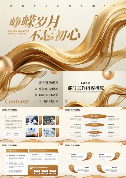 金色流体渐变商务年度总结汇报PPT模板