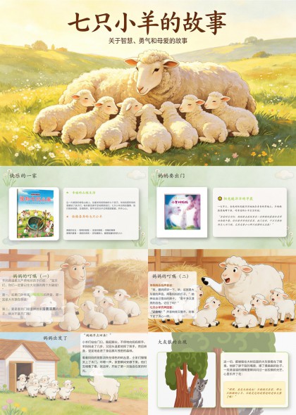 七只小羊绘本故事温馨插画PPT模板