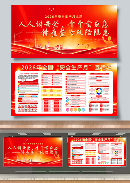 2026安全生产月排查整治风险隐患宣传展板