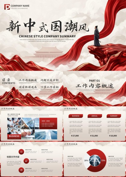 新中式国潮风企业年度总结汇报商务通用PPT模板
