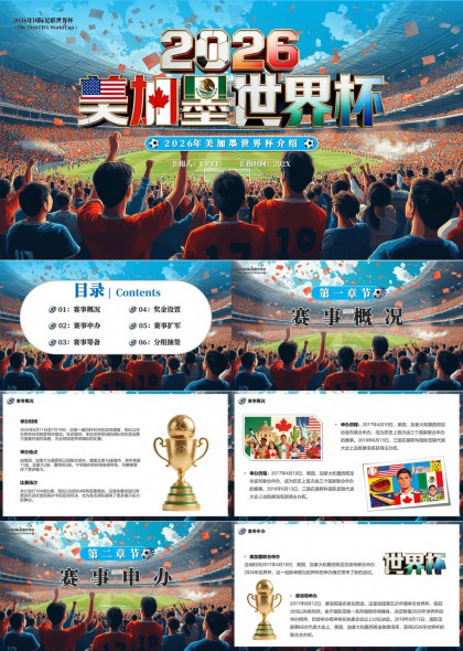 2026年美加墨三国联合主办世界杯赛事全流程介绍PPT模板