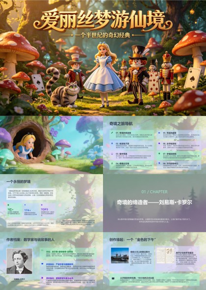 爱丽丝梦游仙境经典童话文学解读PPT模板